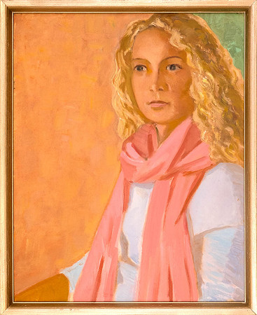KÜLLI TRUMMAL "Tütarlaps roosa salliga" 2007 (50x40 cm, õli, papp)