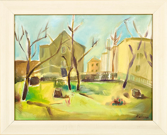 KARIN KARLSSON "Õnne tn. hoov" 2016 (26x35 cm, õli, papp)