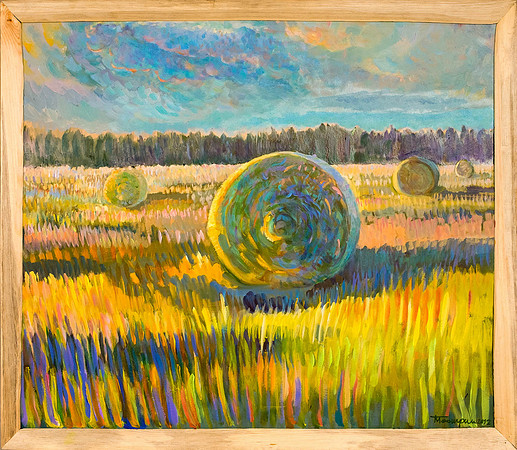 MAILIIS TOOMPUU "Heinamaa ja päiksepaiste" 2012 (66x77 cm, õli, akrüül, papp)