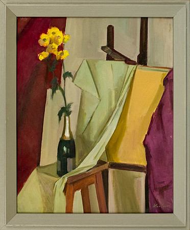 KARIN KARLSSON "Natüürmort pudeliga" 2013 (48x38 cm, õli, papp)